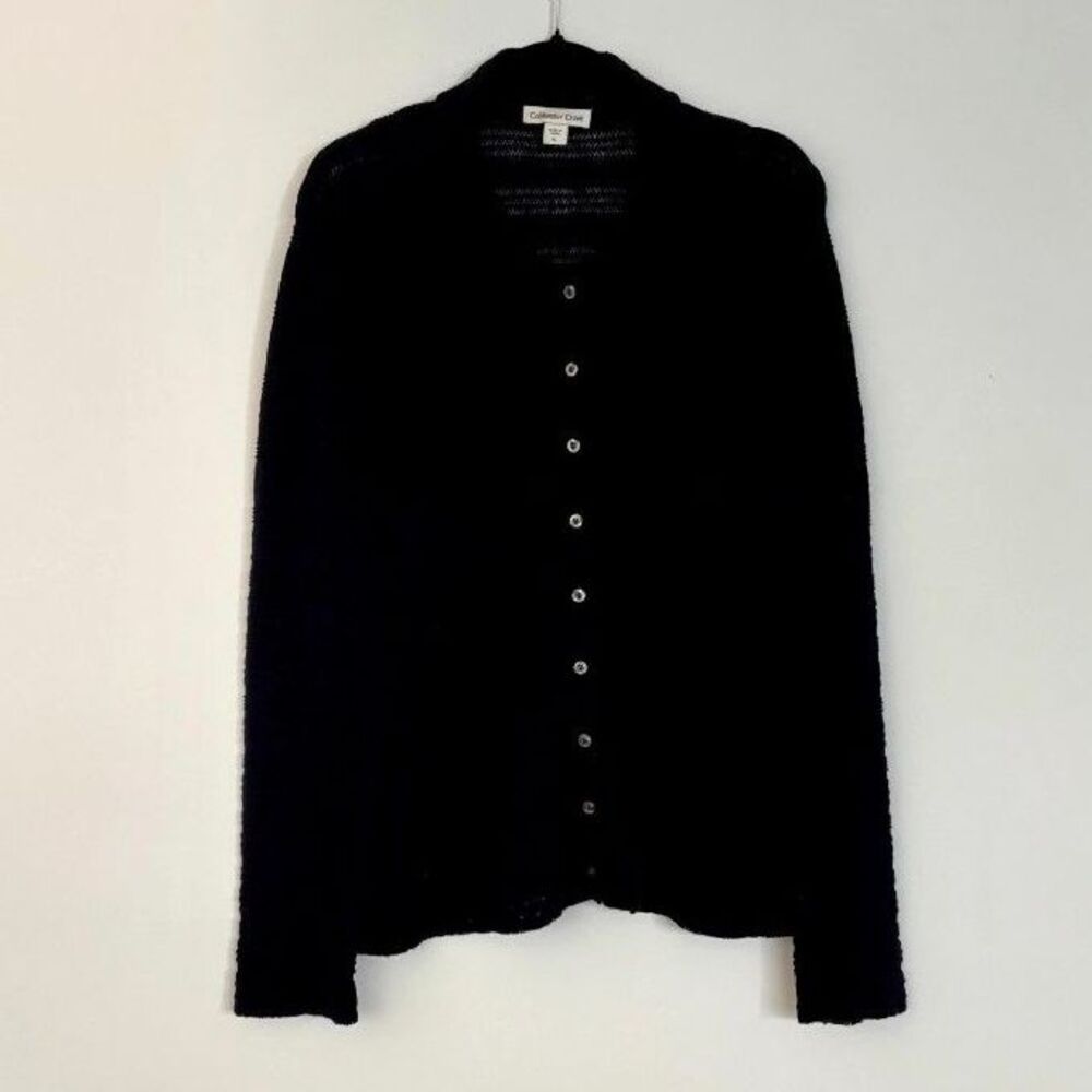 Coldwater Creek Pointelle Open Knit Button Front Cardigan Sweater Navy Blue XL - Picture 3 of 5
